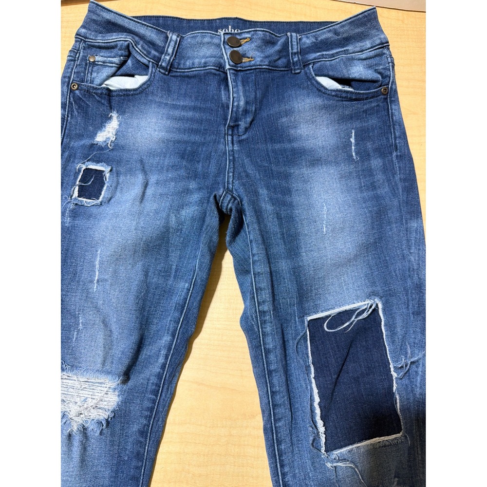 New‎ York & Company Soho Jeans Womens 6 Blue New York Boyfriend Distressed Patch